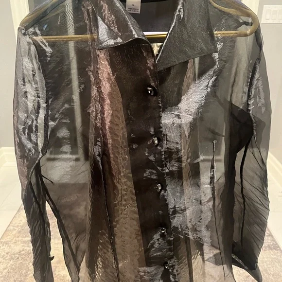 Nygard collection sheer black size 14 evening blouse with cuffs Beautiful sheer - Picture 5 of 16
